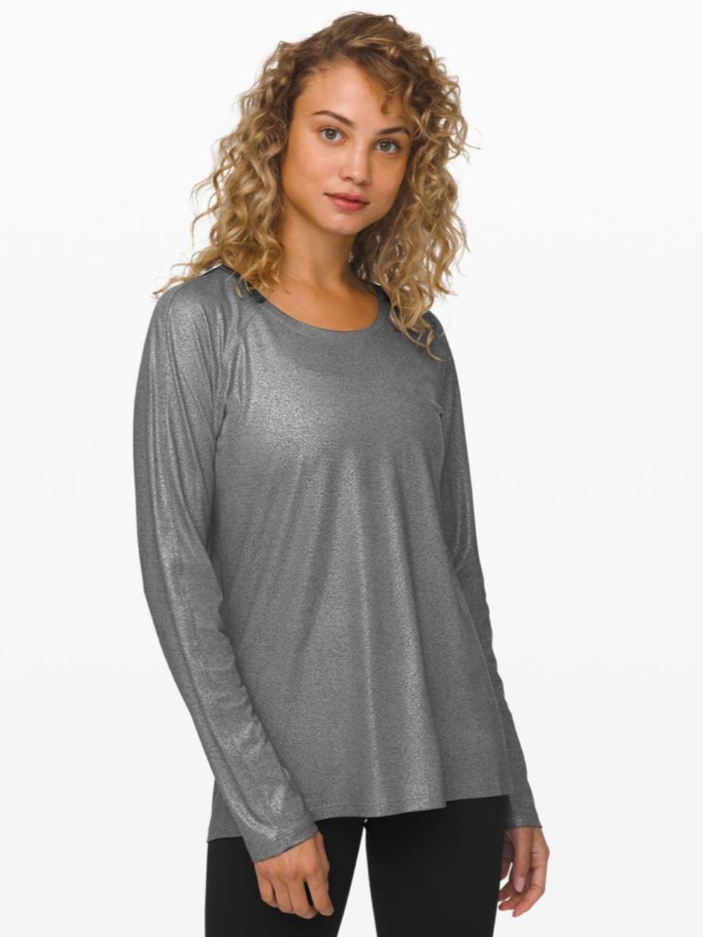lululemon athletica Metallic Silver Foil Long Sleeve Top